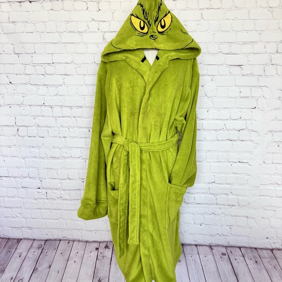 THE GRINCH By Dr. Seuss Men's Cozy Faux Fur Plush Hooded Robe--NEW--L - Picture 2 of 12